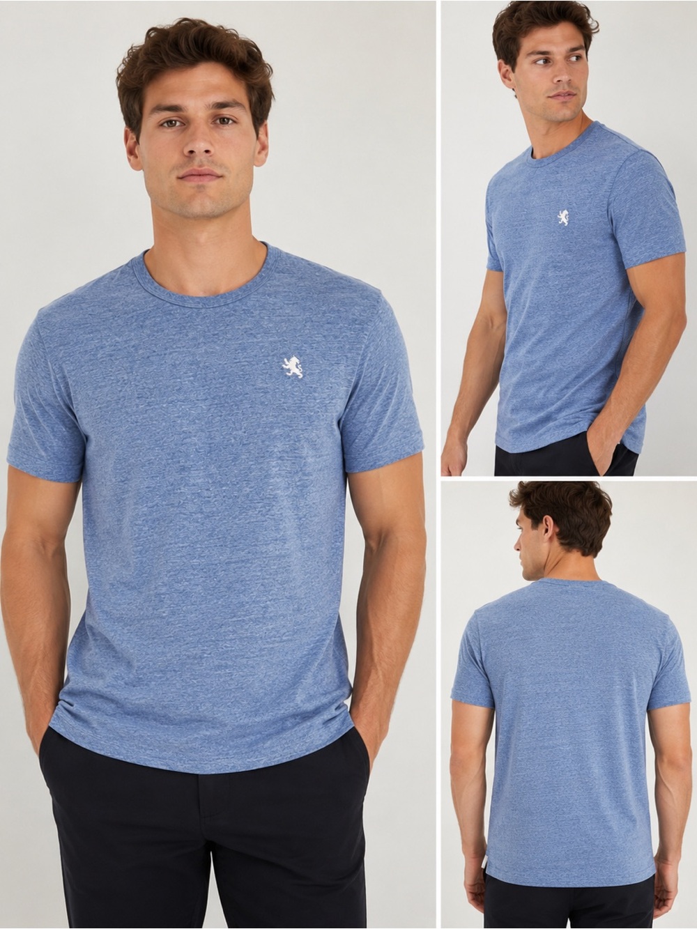 Express Men’s Heather Blue Crew Neck Tee with Embroidered Lion